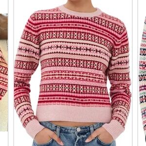 &Daughter Pink and Red fairisle Crew Neck Sweater